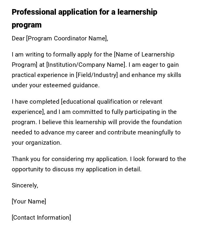 Professional application for a learnership program Professional application for a learnership program