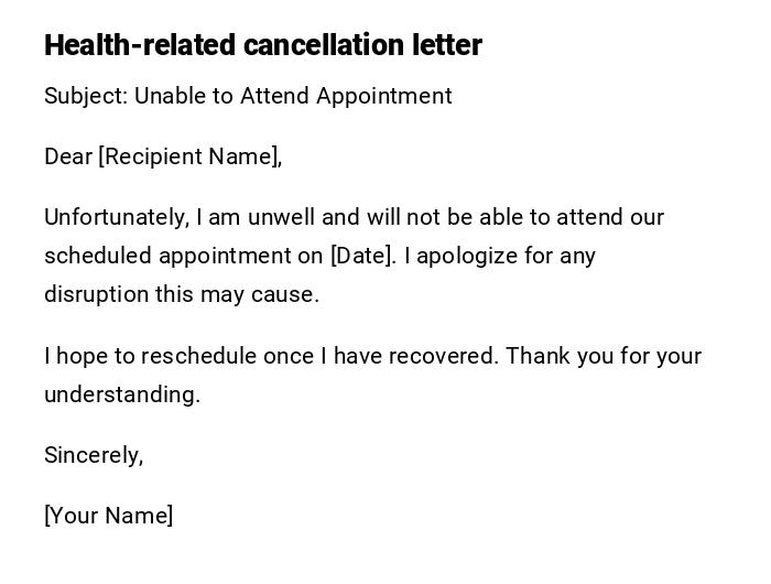 Health-related cancellation letter Health-related cancellation letter
