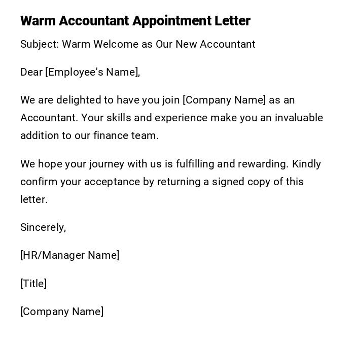 Warm Accountant Appointment Letter Warm Accountant Appointment Letter