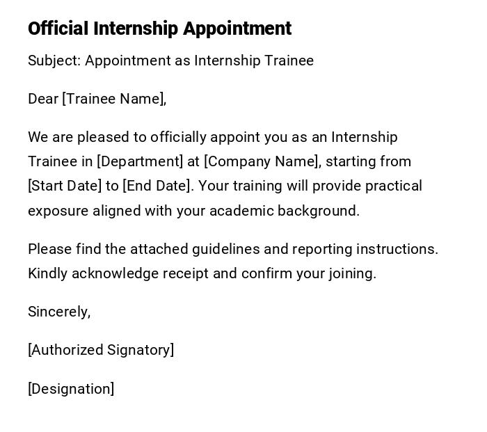 Official Internship Appointment Official Internship Appointment