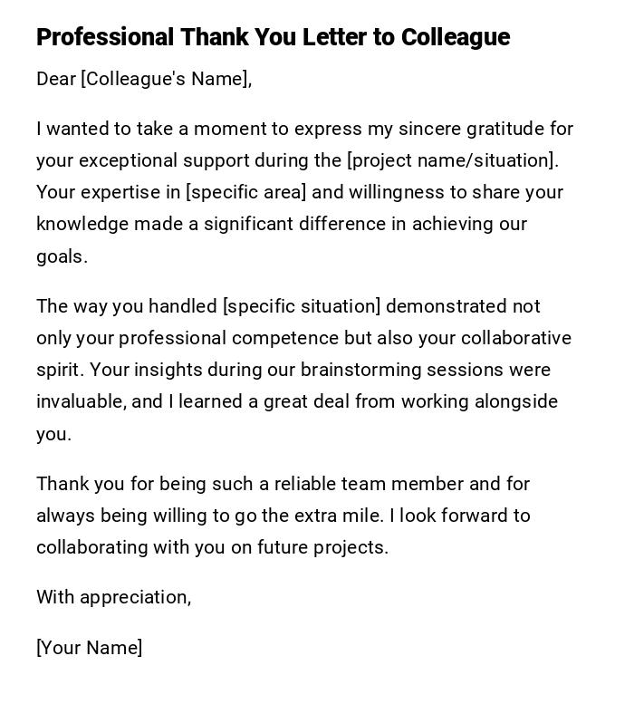 Professional Thank You Letter to Colleague Professional Thank You Letter to Colleague
