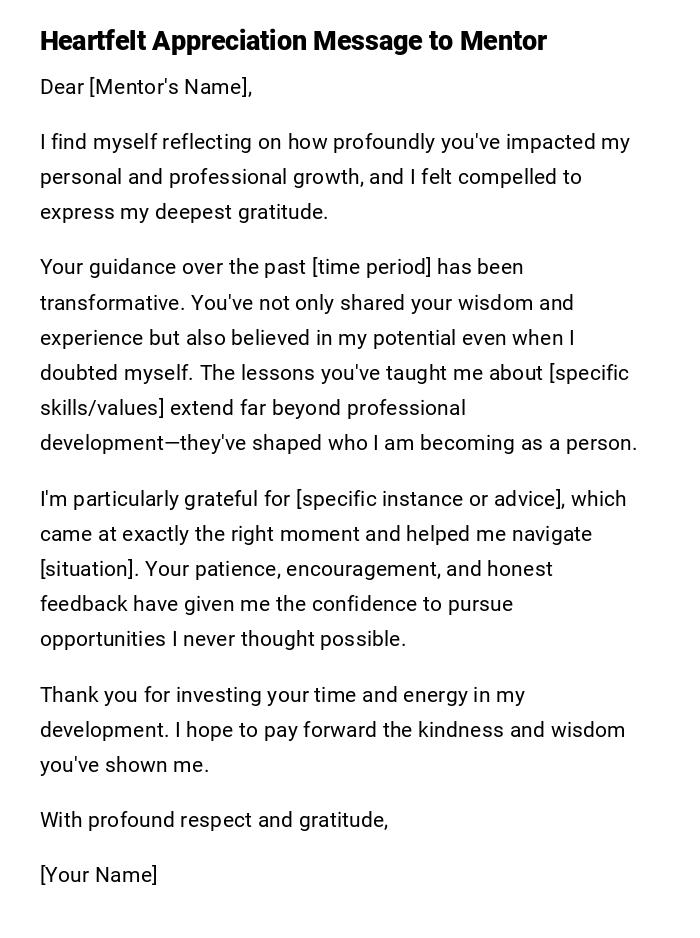 Heartfelt Appreciation Message to Mentor Heartfelt Appreciation Message to Mentor