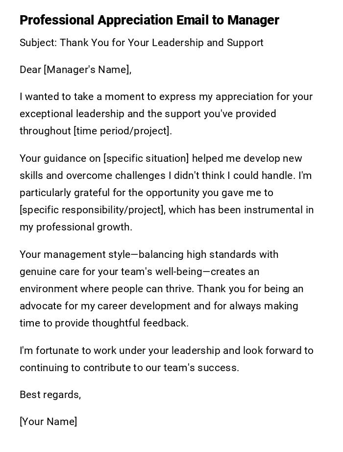 Professional Appreciation Email to Manager Professional Appreciation Email to Manager