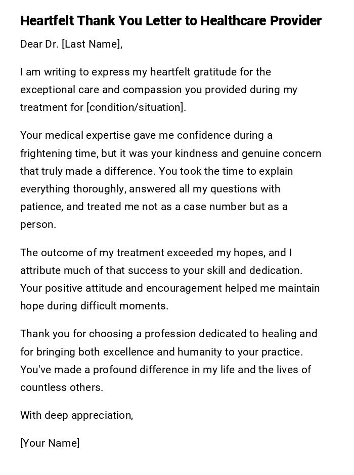 Heartfelt Thank You Letter to Healthcare Provider Heartfelt Thank You Letter to Healthcare Provider