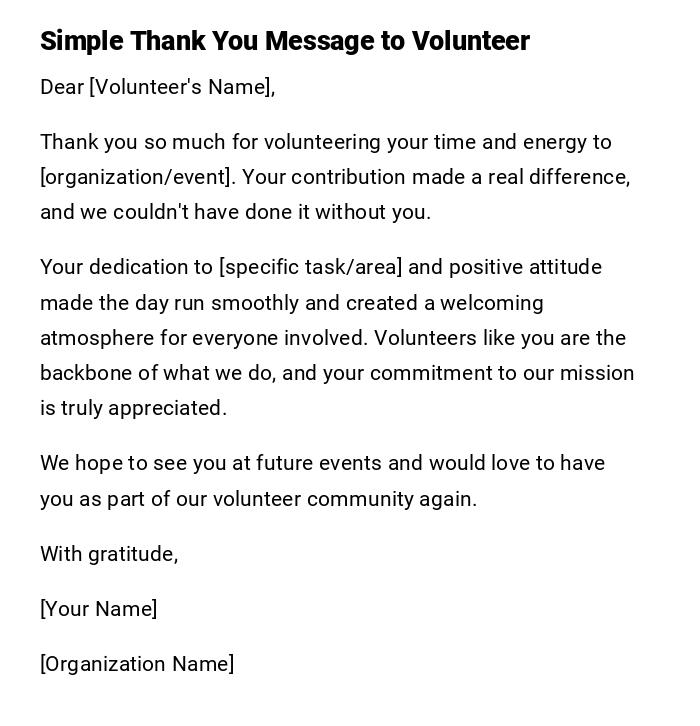 Simple Thank You Message to Volunteer Simple Thank You Message to Volunteer