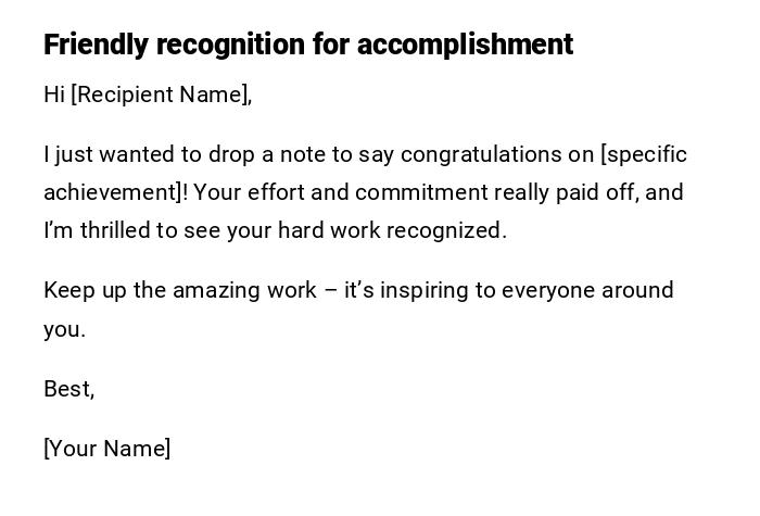 Friendly recognition for accomplishment