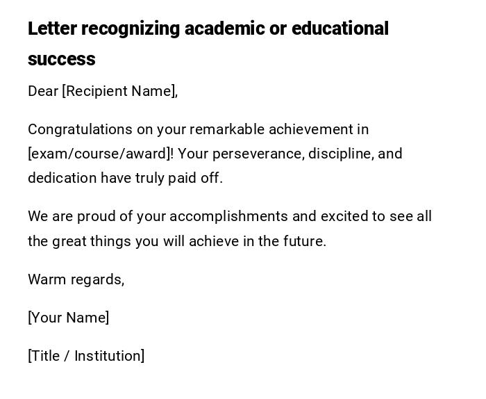 Letter recognizing academic or educational success