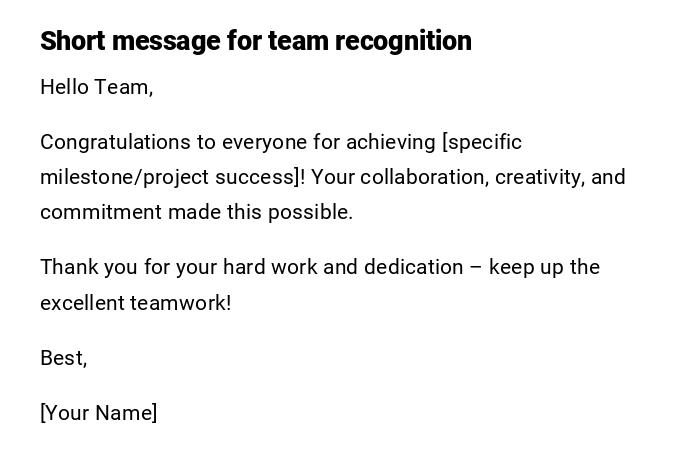 Short message for team recognition