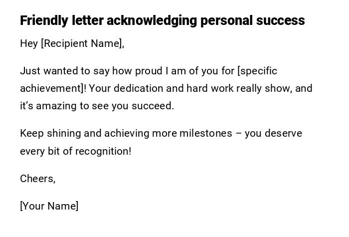Friendly letter acknowledging personal success