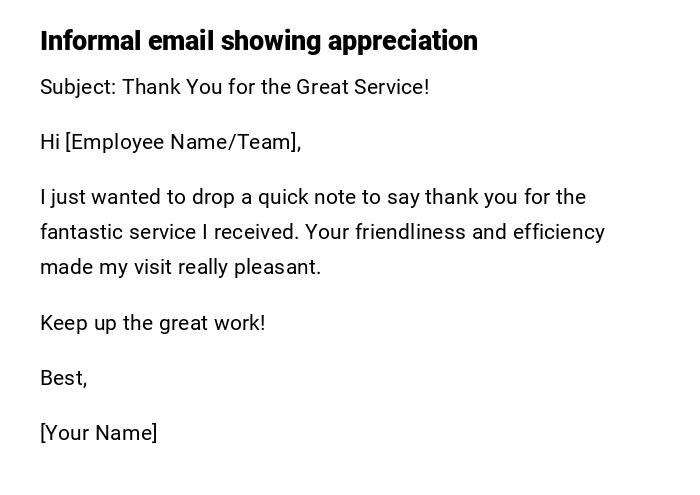 Informal email showing appreciation