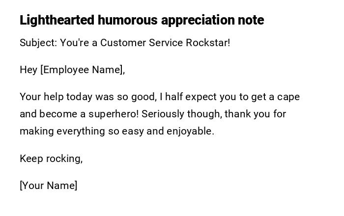 Lighthearted humorous appreciation note