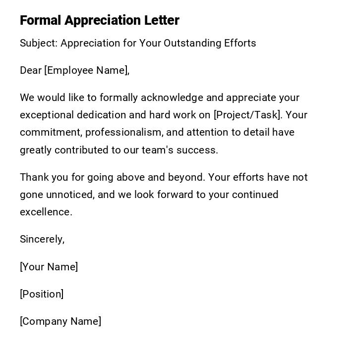 Formal Appreciation Letter Formal Appreciation Letter