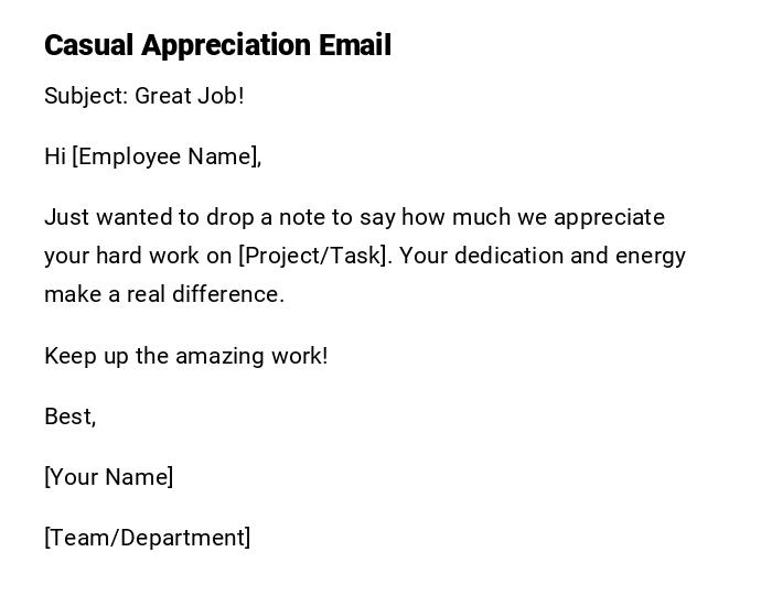 Casual Appreciation Email Casual Appreciation Email