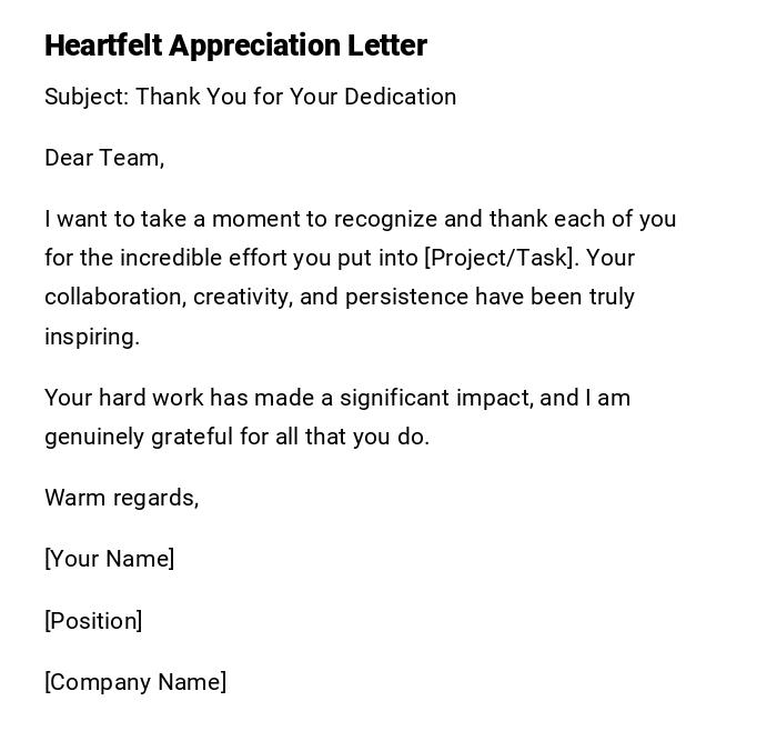 Heartfelt Appreciation Letter Heartfelt Appreciation Letter