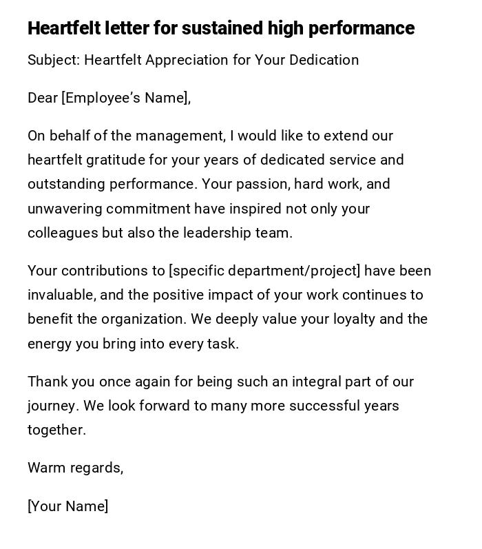 Heartfelt letter for sustained high performance Heartfelt letter for sustained high performance
