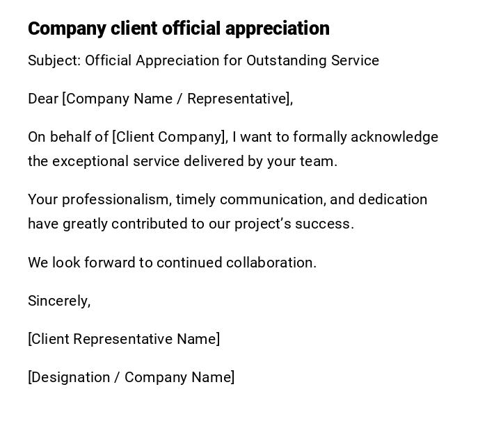 Company client official appreciation Company client official appreciation