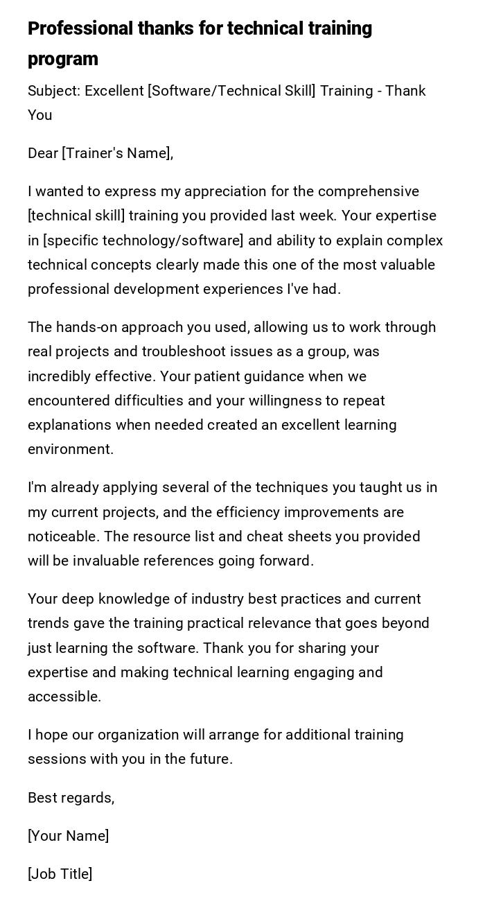 Professional thanks for technical training program Professional thanks for technical training program