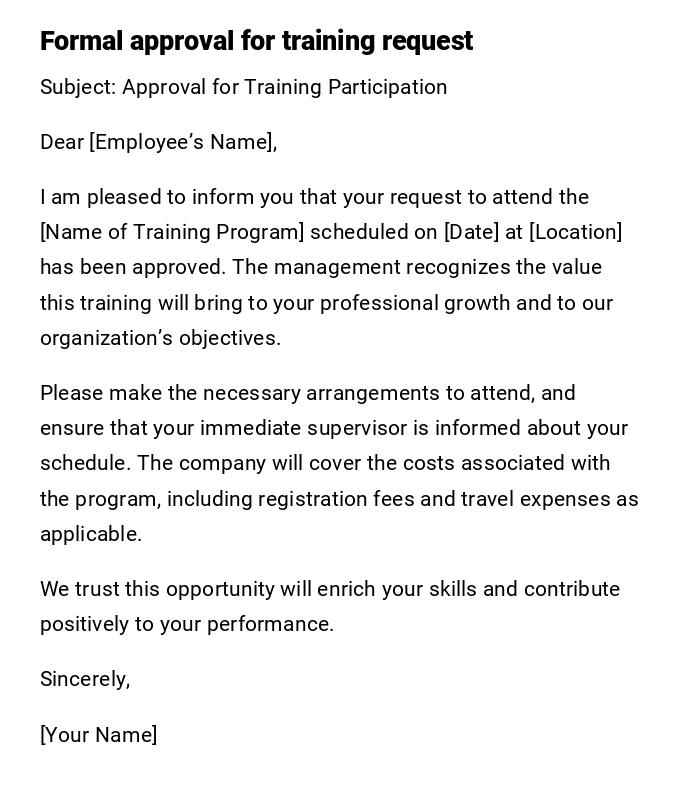 Formal approval for training request
