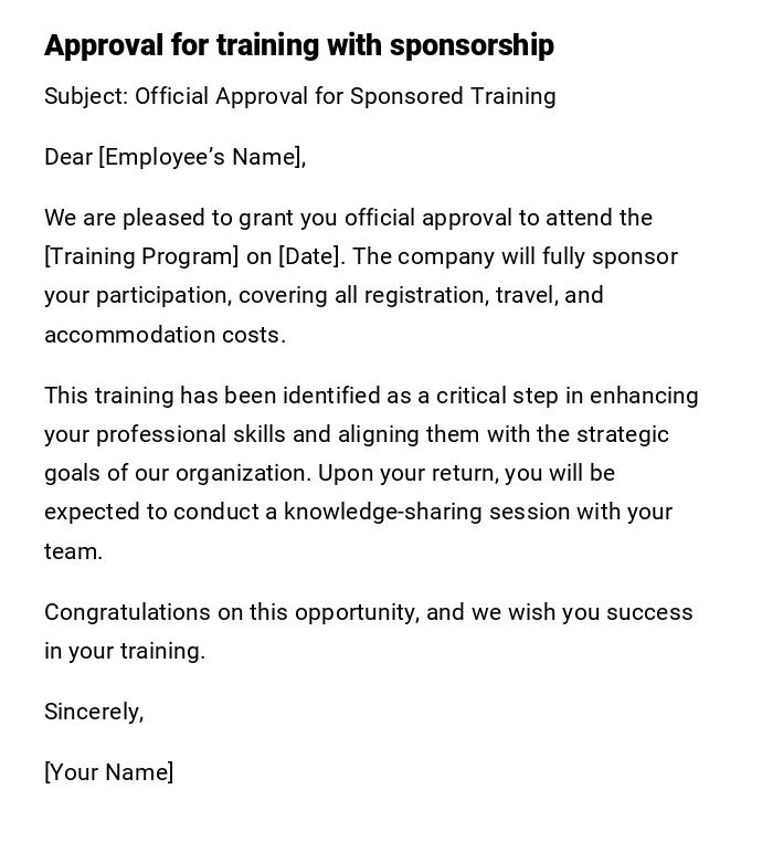 Approval for training with sponsorship