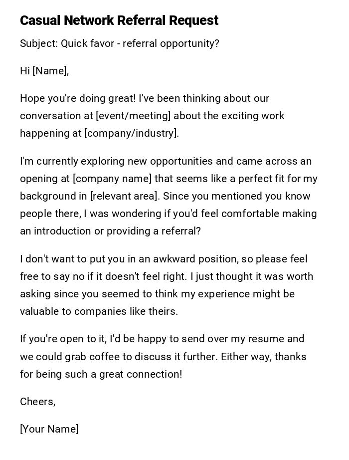 Casual Network Referral Request Casual Network Referral Request