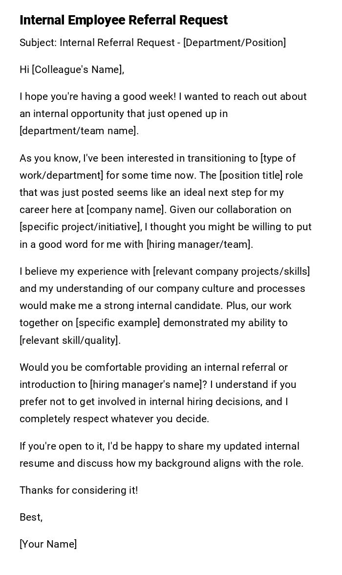 Internal Employee Referral Request Internal Employee Referral Request