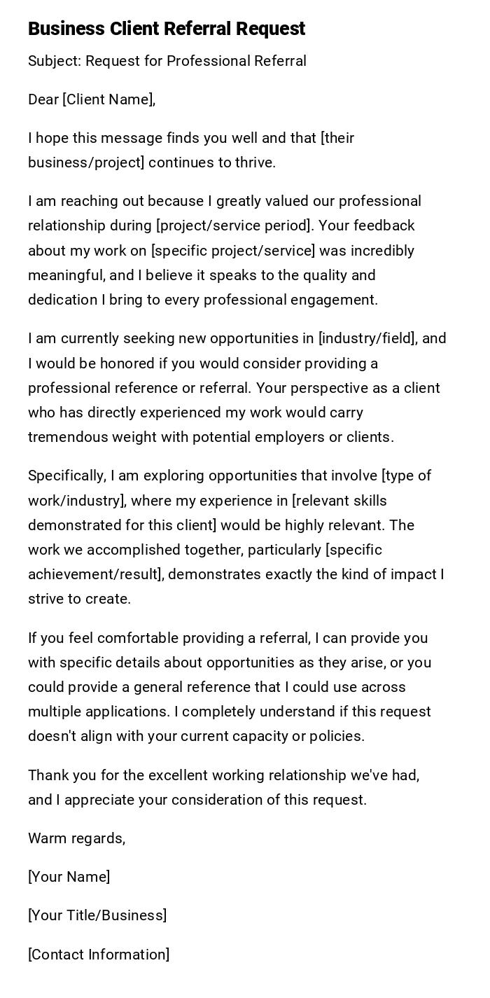 Business Client Referral Request Business Client Referral Request