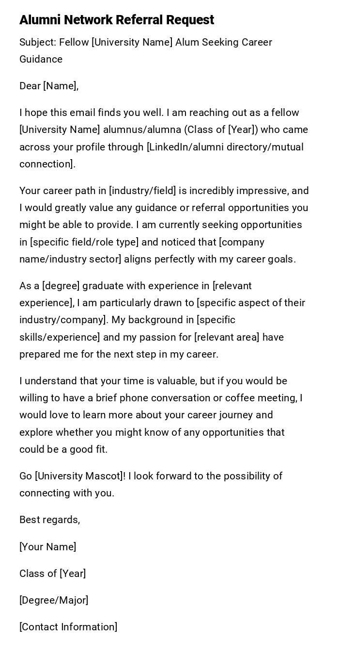 Alumni Network Referral Request Alumni Network Referral Request