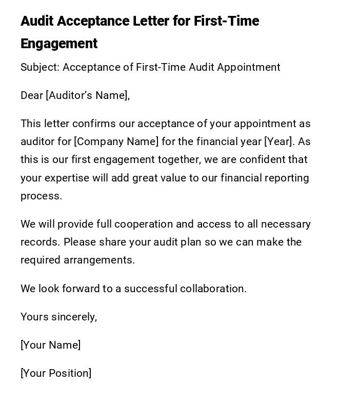 Audit Acceptance Letter for First-Time Engagement