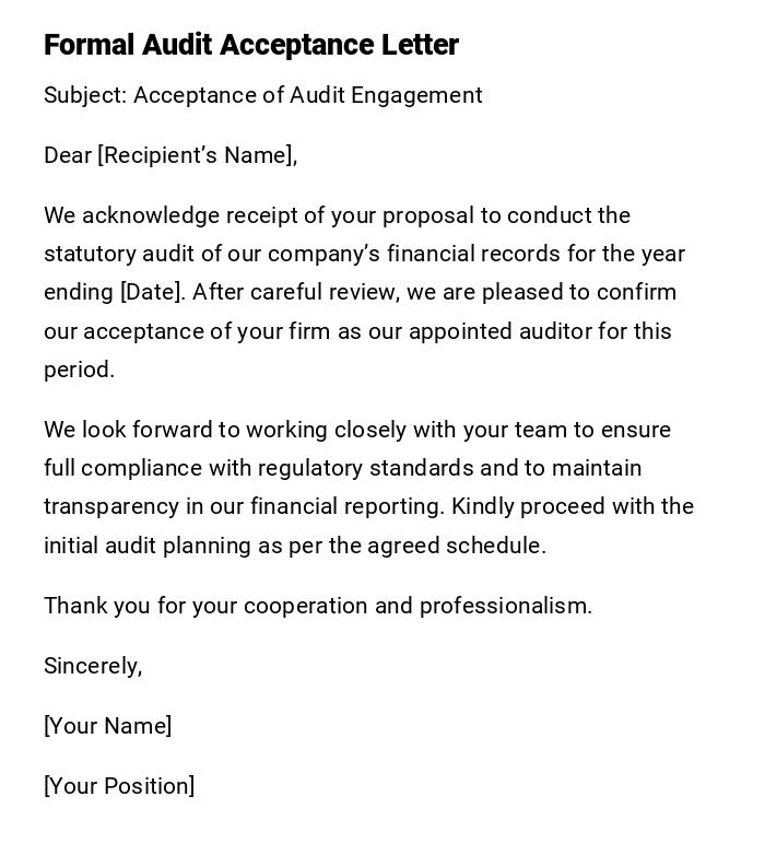 Formal Audit Acceptance Letter