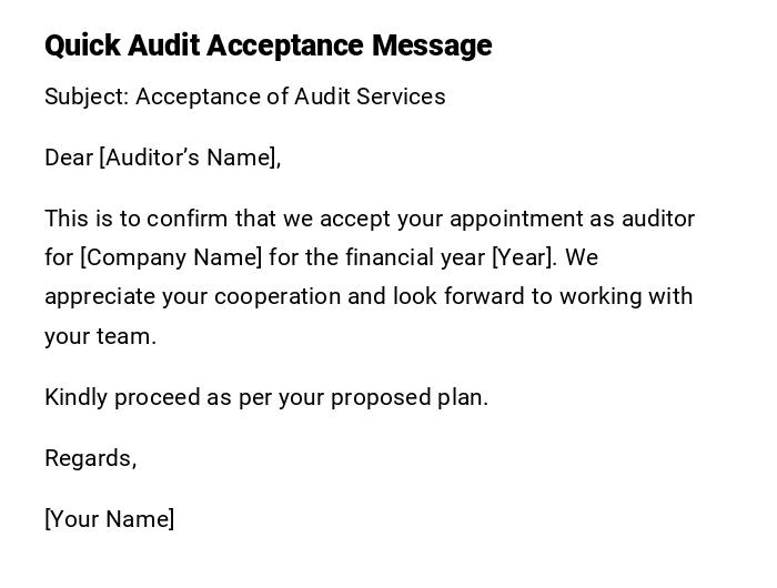 Quick Audit Acceptance Message
