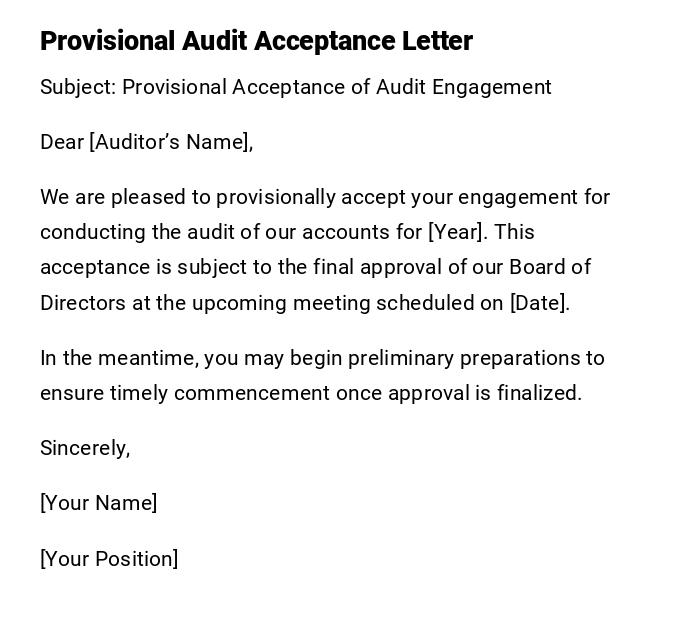 Provisional Audit Acceptance Letter