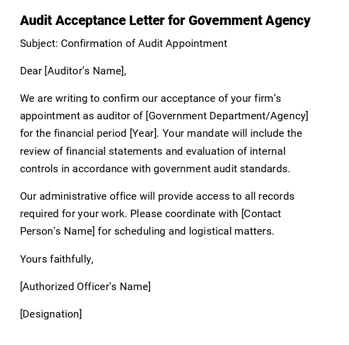 Audit Acceptance Letter for Government Agency