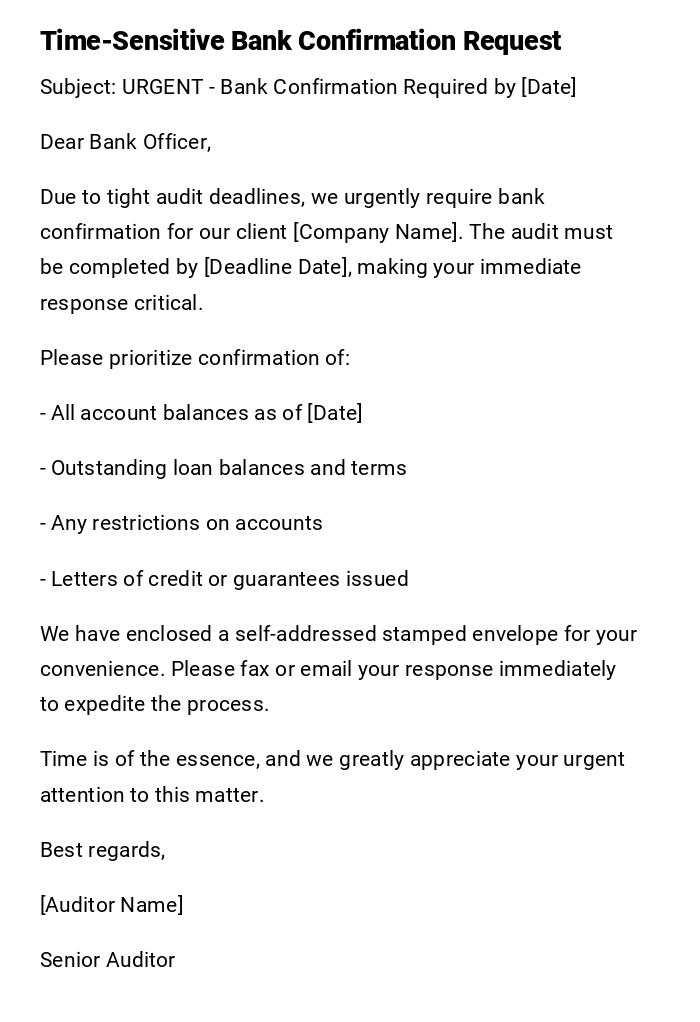 Time-Sensitive Bank Confirmation Request Time-Sensitive Bank Confirmation Request