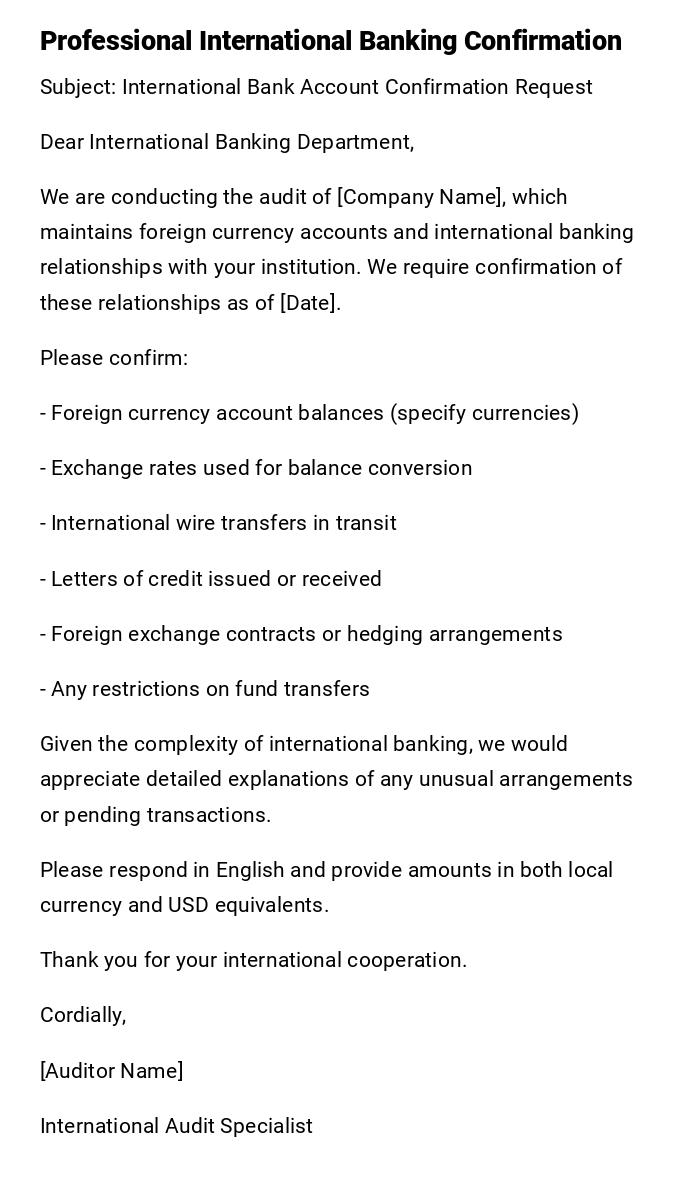 Professional International Banking Confirmation Professional International Banking Confirmation