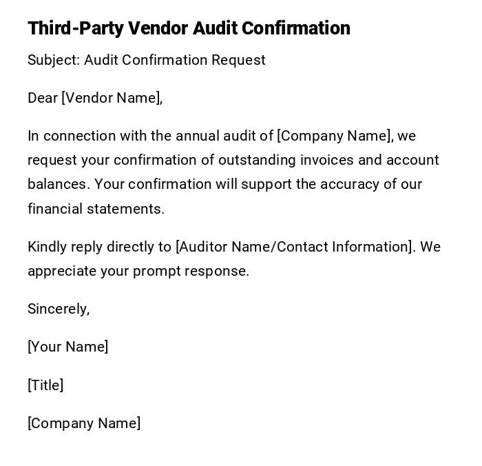 Third-Party Vendor Audit Confirmation Third-Party Vendor Audit Confirmation