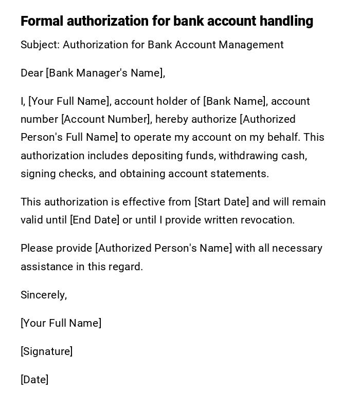 Formal authorization for bank account handling