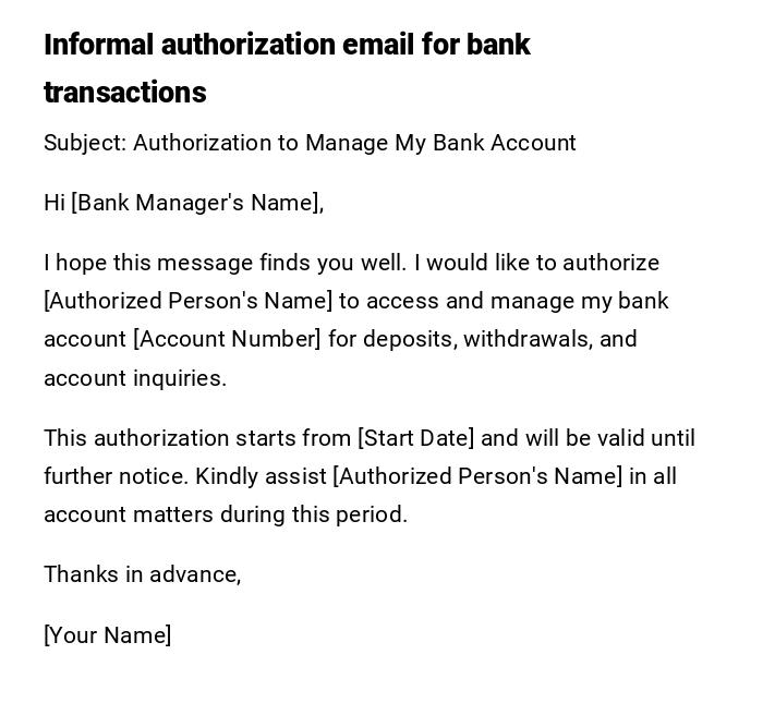 Informal authorization email for bank transactions