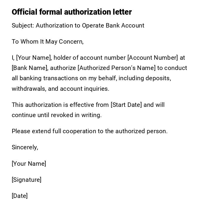 Official formal authorization letter