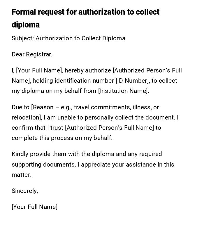 Formal request for authorization to collect diploma