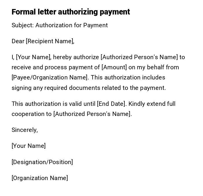 Formal letter authorizing payment Formal letter authorizing payment
