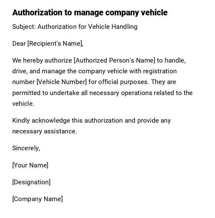 Authorization to manage company vehicle