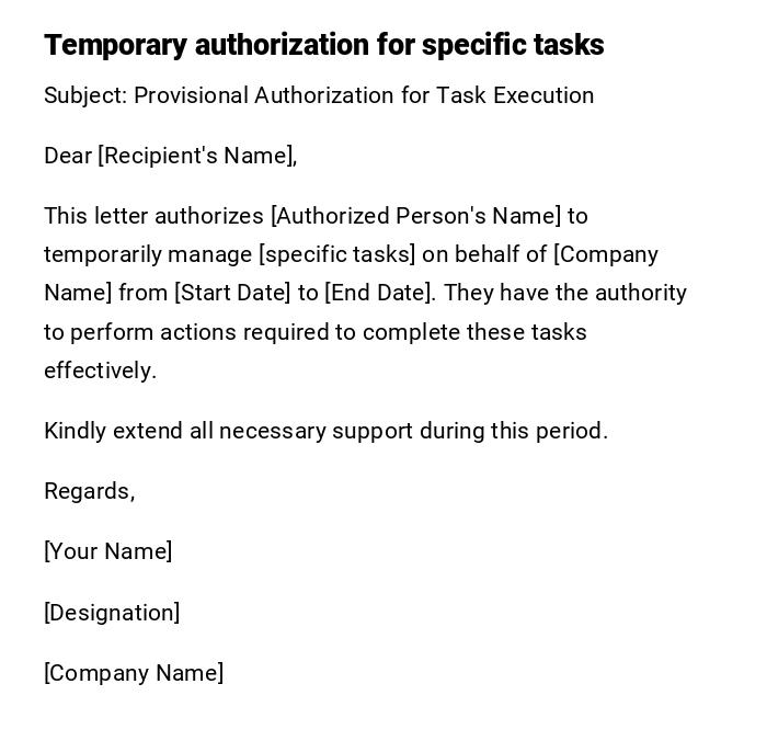 Temporary authorization for specific tasks