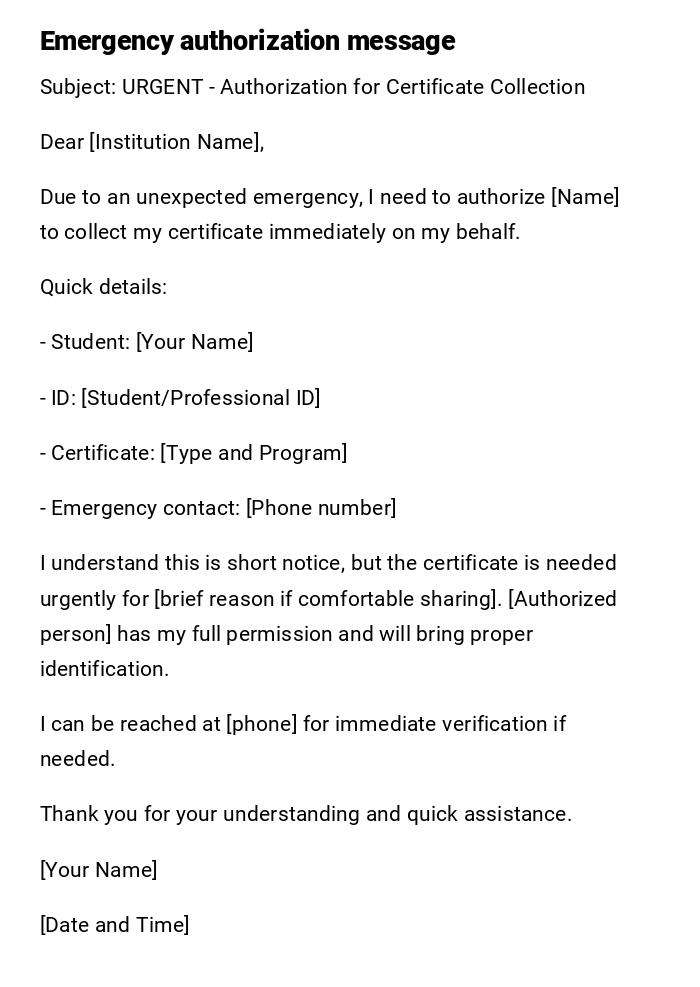 Emergency authorization message Emergency authorization message