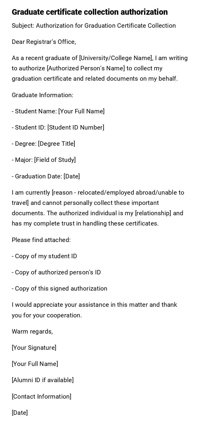 Graduate certificate collection authorization Graduate certificate collection authorization