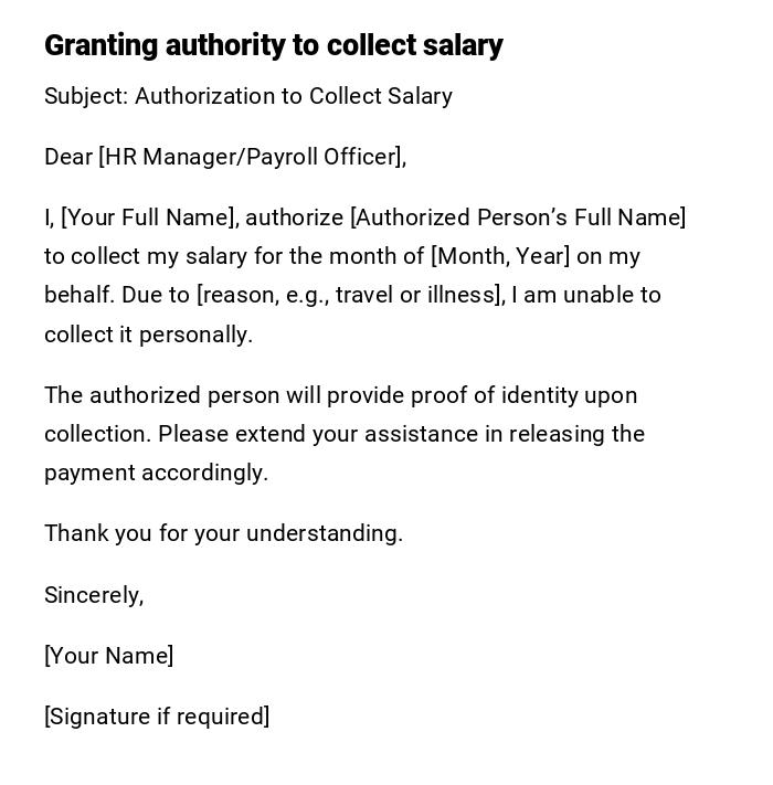Granting authority to collect salary