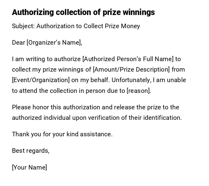 Authorizing collection of prize winnings