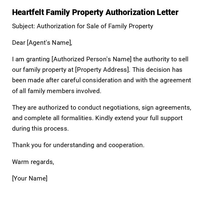 Heartfelt Family Property Authorization Letter Heartfelt Family Property Authorization Letter