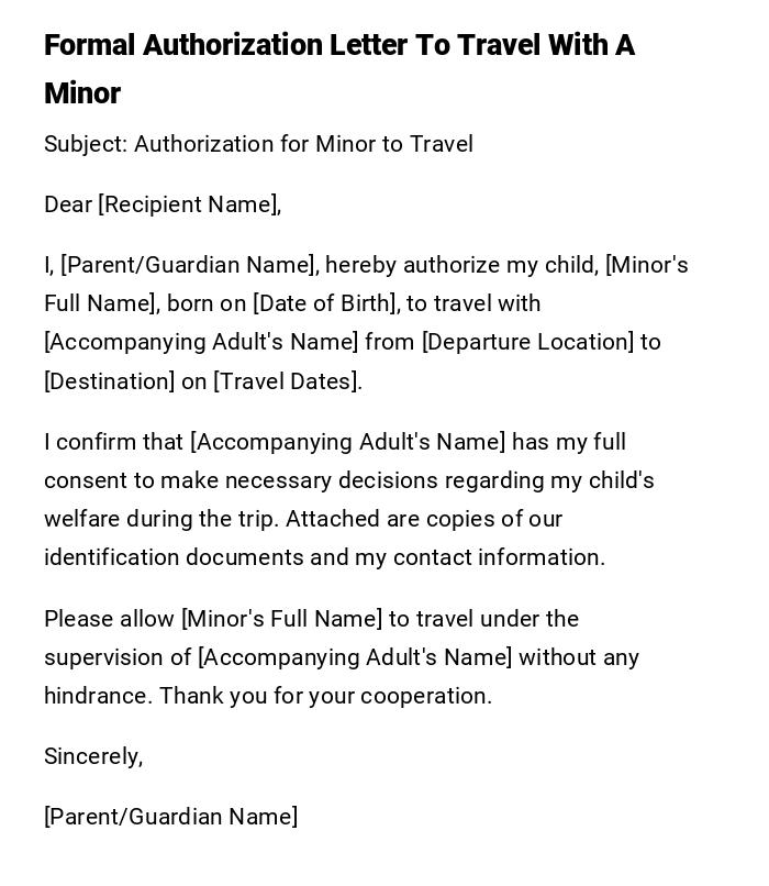 Formal Authorization Letter To Travel With A Minor Formal Authorization Letter To Travel With A Minor