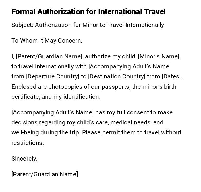 Formal Authorization for International Travel Formal Authorization for International Travel