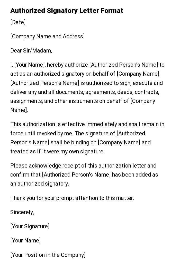 Authorized Signatory Letter Format